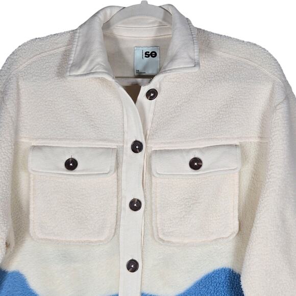 SO Fleece Mountain Shacket XS | Cream Colorblock Button Front Cozy Mountain - Picture 2 of 14